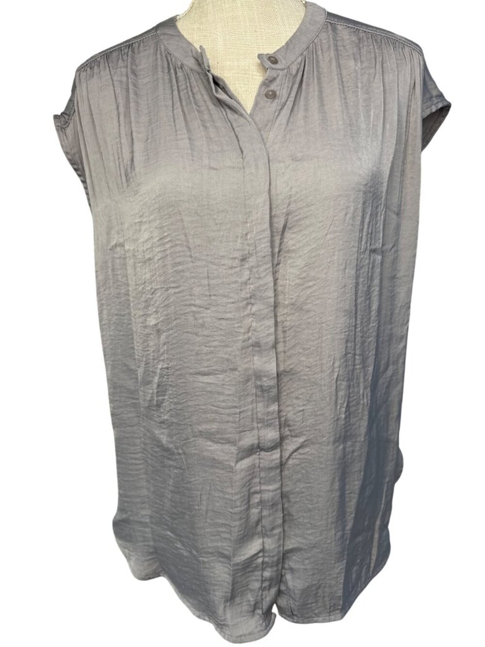 Rachel Zoe Womens XL Gray Button-Front Sleeveless Blouse Lightweight Casual Loos